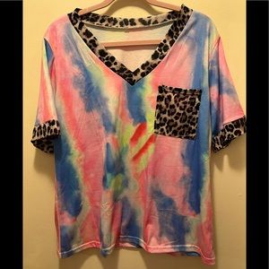 Size Large TIE DYE LEOPARD PRINT TOP